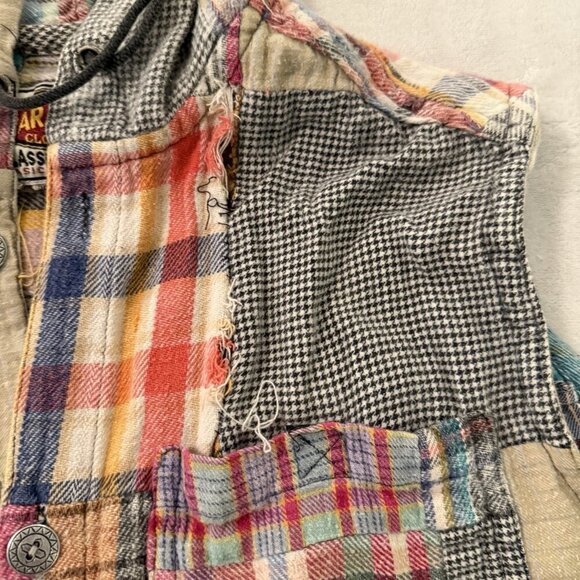 Vintage 90s Paragraff Vest Mens M Plaid Patchwork Flannel Hooded Button Grunge - Picture 10 of 10